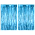 Just Party Pack of 2 Fringe Curtains Super Shiny (3 x 6 Feet each) for Boy Girl/Mother Father/Husband Wife/Brother Sister/Kids/Friend Birthday Party Decoration Kit, Light Blue