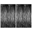 Just Party Pack of 2 Fringe Curtains Super Shiny (3 x 6 Feet each) for Boy Girl/Mother Father/Husband Wife/Brother Sister/Kids/Friend Birthday Party Decoration Kit, Black