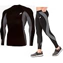 JUST RIDER Men's Sports Running Set Compression Shirt + Pants Skin-Tight Long Sleeves Quick Dry Fitness Tracksuit Gym Yoga Suits (Set of 2)