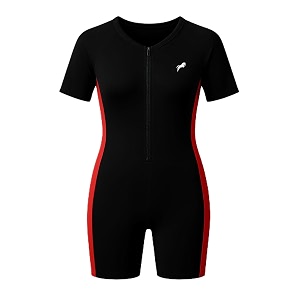 just rider unisex swimming suit shorts sleeve kids one-piece swimsuit  boys amp girls swimsuit with front zip amp half sleeves  uv protection rash guard swimwear - black amp red