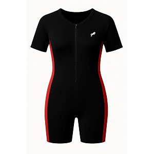 just rider unisex swimming suit shorts sleeve kids one-piece swimsuit  boys amp girls swimsuit with front zip amp half sleeves  uv protection rash guard swimwear - black amp red