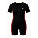 JUST RIDER Unisex Swimming Suit Shorts Sleeve, Kids One-Piece Swimsuit | Boys & Girls Swimsuit with Front Zip & Half Sleeves | UV Protection Rash Guard Swimwear - Black & Red