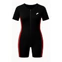 JUST RIDER Unisex Swimming Suit Shorts Sleeve, Kids One-Piece Swimsuit | Boys &amp; Girls Swimsuit with Front Zip &amp; Half Sleeves | UV Protection Rash Guard Swimwear - Black &amp; Red