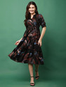 JustHer Women Fit and Flare Black Blue