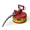 Justrite Type II Gasoline Safety Can, Red Galvanized Steel, FM Approved