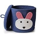 jute cotton stripped handcrafted woven storage planter basket for home decore, multi purpose bag with lids for living room office and kitchen vegetable and fruits (rabbit)