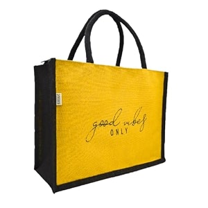 juteka quote printed jute bag for lunch office grocery picnic tiffin shopping hand bag with padded cotton handles