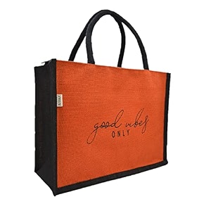 juteka quote printed jute bag for lunch office grocery picnic tiffin shopping hand bag with padded cotton handles
