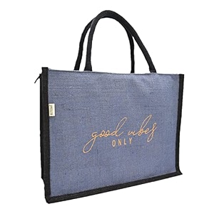 juteka quote printed jute bag for lunch office grocery picnic tiffin shopping hand bag with padded cotton handles