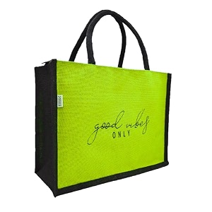 juteka quote printed jute bag for lunch office grocery picnic tiffin shopping hand bag with padded cotton handles