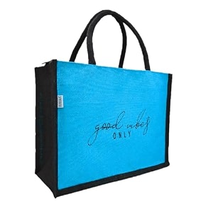 juteka quote printed jute bag for lunch office grocery picnic tiffin shopping hand bag with padded cotton handles