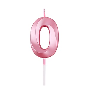 birthday number candle 0 for cake decoration anniversary party celebration metallic pink colour size  width 5 x height 7 cm