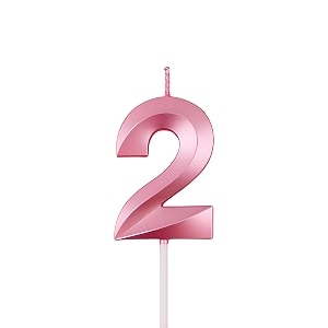birthday number candles 2 for cake decoration second wedding anniversary party celebration metallic pink colour size  width 5 x height 7 cm