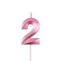 Birthday Number Candles 2 for Cake Decoration Second Wedding Anniversary Party Celebration Metallic Pink Colour Size : Width 5 x Height 7 CM