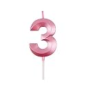 Number Candles 3 for Birthday Cake Decoration Third Anniversary Party Celebration Metallic Pink Colour Size : Width 5 x Height 7 CM