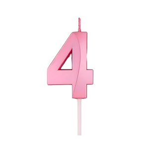 birthday number candles 4 for cake decoration fourth year wedding anniversary party celebration metallic pink colour size  width 5 x height 7 cm