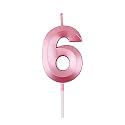 Birthday Number Candles 6 for Cake Decoration Sixth Anniversary Party Celebration Metallic Pink Colour Size : Width 5 x Height 7 CM