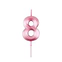 Birthday Number Candles 8 Year for Cake Decoration Eighth Anniversary Party Celebration Metallic Pink Colour Size : Width 5 x Height 7 CM