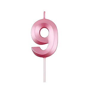 birthday number candles 9 year for cake decoration nineth anniversary party celebration metallic pink colour size  width 5 x height 7 cm
