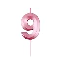 Birthday Number Candles 9 Year for Cake Decoration Nineth Anniversary Party Celebration Metallic Pink Colour Size : Width 5 x Height 7 CM
