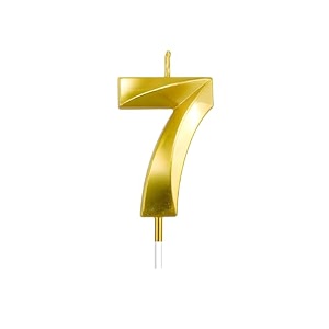number candles 7 for birthday cake decoration seventh year wedding anniversary party metallic gold colour size  width 35 x height 5 cm