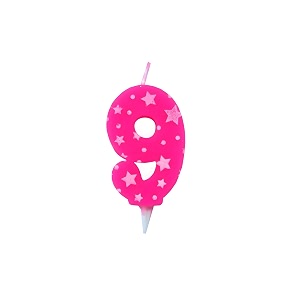 birthday number candles 9 for cake decoration topper nineth anniversary party celebration star pink colour size  43 x 63 cm