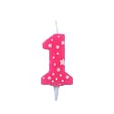 Birthday Number Candles 1 for Cake Decoration Topper First Year Wedding Anniversary Party Kids Celebration Star Pink Colour Size : 4.3 x 6.3 CM