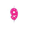 Birthday Number Candles 9 for Cake Decoration Topper Nineth Anniversary Party Celebration Star Pink Colour Size : 4.3 x 6.3 CM
