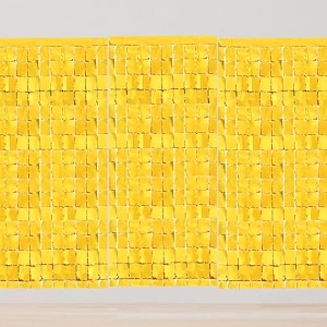 juzfun square foil curtains gold backdrop  pack of 3  sparkling fringe curtain for weddings anniversaries baby showers birthday stage background decorations - 9 x 6 ft