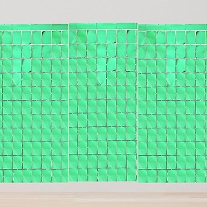 square foil curtains green backdrop  pack of 3  sparkling fringe curtain for weddings anniversaries baby showers birthday stage background decorations - 9 x 6 ft