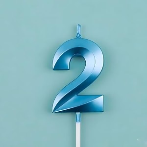 birthday number candles 2 cake topper decoration second year wedding anniversary party metallic blue colour size  width 5 x height 7 cm