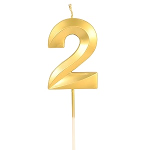 number candles 2 for birthday cake decoration second year wedding anniversary party metallic gold colour size  width 5 x height 7 cm