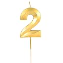 Number Candles 2 for Birthday Cake Decoration Second Year Wedding Anniversary Party Metallic Gold Colour Size : Width 5 x Height 7 CM