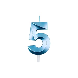 number candles 5 birthday cake topper decoration fifth year wedding anniversary party metallic blue colour size  width 5 x height 7 cm
