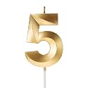 Birthday Number Candles 5 Cake Decoration Fifth Year Wedding Anniversary Party Metallic Gold Colour Size : Width 5 x Height 7 CM
