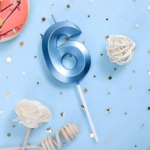 number candles 6 birthday cake topper decoration sixth year wedding anniversary party metallic blue colour size  width 5 x height 7 cm