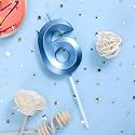Number Candles 6 Birthday Cake Topper Decoration Sixth Year Wedding Anniversary Party Metallic Blue Colour Size : Width 5 x Height 7 CM