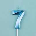 Birthday Number Candles 7 Cake Topper Decoration Seventh Year Wedding Anniversary Party Metallic Blue Colour Size : Width 5 x Height 7 cm