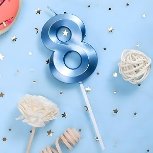 number candles 8 birthday cake topper decoration eighth year wedding anniversary party metallic blue colour size  width 5 x height 7 cm