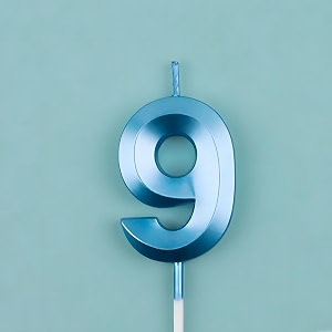 number candles 9 birthday cake topper decoration nineth year wedding anniversary party metallic blue colour size  width 5 x height 7 cm