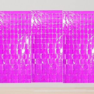 square foil curtains purple backdrop  pack of 3  sparkling fringe curtain for weddings anniversaries baby showers birthday stage background decorations - 9 x 6 ft