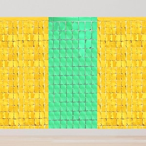 square foil curtains backdrop  pack of 3 2 gold amp 1 green  sparkling fringe curtain for weddings anniversaries baby showers birthday stage background decorations - 9 x 6 ft