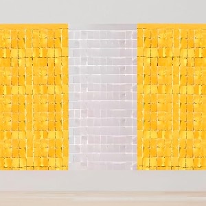 square foil curtains backdrop decoration  pack of 3 2 gold amp 1 silver  9 x 6 ft  fringe curtain for birthday wedding anniversary amp baby shower party stage photobooth background