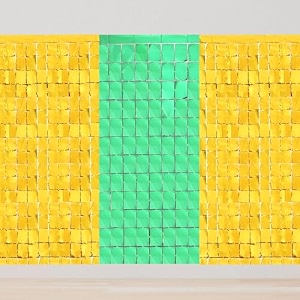 square foil curtains backdrop  pack of 3 1 green amp 2 gold  sparkling fringe curtain for weddings anniversaries baby showers birthday stage background decorations - 9 x 6 ft