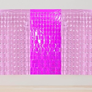 square foil curtains backdrop decoration  pack of 3 2 pink amp 1 purple  9 x 6 ft  fringe curtain for birthday wedding anniversary amp baby shower party stage photobooth background