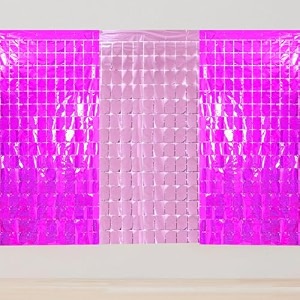 square foil curtains backdrop decoration  pack of 3 2 purple amp 1 pink  9 x 6 ft  fringe curtain for birthday wedding anniversary amp baby shower party stage photobooth background