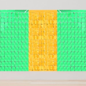 square foil curtains backdrop decoration  pack of 3 2 green amp 1 gold  9 x 6 ft  fringe curtain for birthday wedding anniversary amp baby shower party stage photobooth background