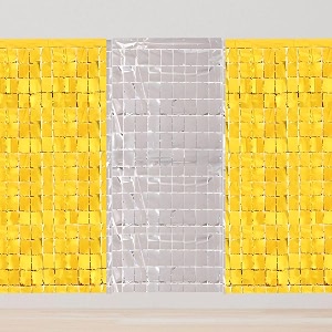 square foil curtains backdrop  pack of 3 1 silver amp 2 gold  sparkling fringe curtain for weddings anniversaries baby showers birthday stage background decorations - 9 x 6 ft