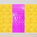 Square Foil Curtains Backdrop | Pack of 3 (2 Gold &amp; 1 Purple) | Sparkling Fringe Curtain for Weddings Anniversaries Baby Showers Birthday Stage Background Decorations - 9 x 6 ft