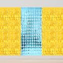Foil Fringe Curtains Square Backdrop Pack of 3 (2 Gold &amp; 1 Light Blue) | Sparkling Tensil Curtain for Weddings Anniversaries Baby Showers Birthday Stage Background Decorations - 9 x 6 ft